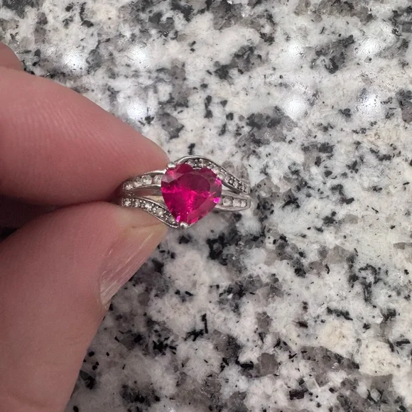 Kay Jewelers Ruby Heart Ring with Silver Band - Picture 1 of 3